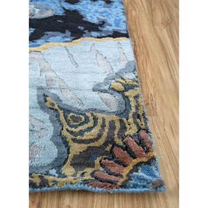 Tapis en soie bleus noués à la main, tissés avec des gemmes, Sps-30, style patchwork rectangulaire à motif médaillon Tabriz, pour adolescents - Product Image 4