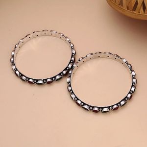 Oxidized silver Bangles Rose Green Pear Marquise Cut Stones Women Jewelry - Product Image 2