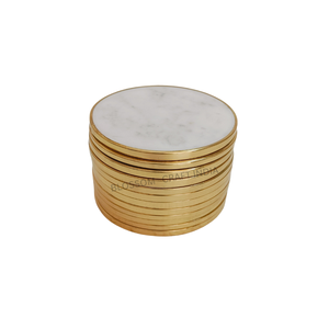 Luxury White Marble <b>Coaster</b> Set Handmade Stone <b>Drink</b> <b>Coasters</b> With Gold Brass Rim Best Quality Home Kitchen Gift Item - Product Image 2