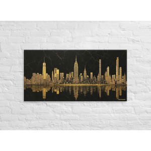 Toile rectangulaire XL Golden Skyline noire et or, paysage urbain, design Art déco contemporain pour salon, encadrée avec cadre en métal - Product Image 4