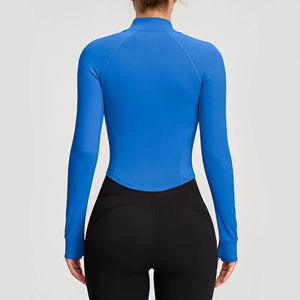 ขายส่ง เสื้อโยคะแขนยาวคอตั้งแบบมีซิปสำหรับผู้หญิง รุ่นใหม่ ปี 2026 ช่วยกระชับสัดส่วน พร้อมช่องสอดนิ้วโป้ง ผลิตจากโพลีเอสเตอร์/ไนลอน - Product Image 3