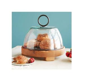 Elegant wooden serving tray with <b>glass</b> <b>dome</b> for luxurious dining and food presentation suitable for home and events - Product Image 2