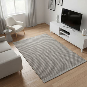 Tissé à la main réversible épais moderne géométrique texturé conception à carreaux tapis en coton blanc Tan-tapis durable écologique - Product Image 1