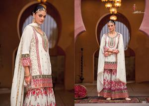 Designer Heavy Chinon Sharara Salwar Kameez avec broderie détaillée Idéal pour les mariages, les festivals et les célébrations traditionnelles - Product Image 3