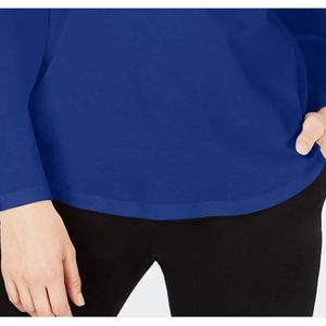 Maglia da Donna Charter Club 100% Cotone a Collo Alto Lavorata a Mano con Mezza Manica Design Invernale Stampato Blu Taglia X-Large - Product Image 3