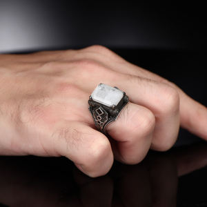 Square Aqua Marine Stone Traditional Motif 925 Silver Dazzle <b>Men</b> <b>Ring</b> Turkish Handmade <b>Ring</b> Turkish Wholesales Silver Jewelry - Product Image 4