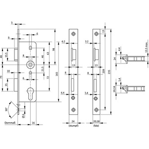 กุญแจล็อคฝังประตูกระจก DIN Left Silver Squared BKS 7 PZW 20/40/72/8 มม. พร้อมพวงกุญแจโลหะ - Product Image 3