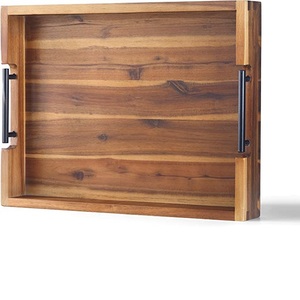 Plateau de service d'eau de mariage personnalisé, revêtement gris-noir et poignées, plateau de stockage des aliments pour le petit déjeuner et le dîner - Product Image 2