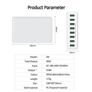 Ce FCC RoHS PSE chứng nhận nhiều <span class=keywords><strong>8</strong></span> Cổng USB 60 Wát Máy tính để bàn nhanh chóng Trạm Sạc <span class=keywords><strong>HUB</strong></span> cho iPhone Máy tính xách tay Máy tính bảng - Product Image 6