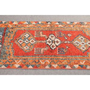 Alfombra Turca Herki Pequeña de 2.6x12 pies (80x365 cm), Alfombra Geométrica Naranja Vintage - Product Image 3