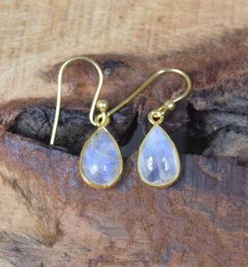 ต่างหูห้อยแฟชั่นทำมือ925เงินสเตอร์ลิงมาใหม่พร้อมตัวเรือนลูกแพร์มูนสโตนสีรุ้งแท้ - Product Image 3