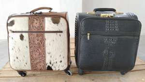 Sac de voyage à roulettes en cuir véritable fait main, classique et élégant, ouverture frontale, fermeture éclair, imperméable, durable, grande capacité, roulettes multidirectionnelles - Product Image 4