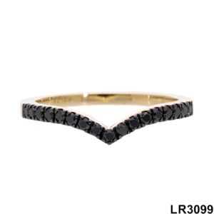 14K Yellow Gold Women's Minimalist Fine Jewelry Elegant Modern V-Shaped <b>Stacking</b> <b>Ring</b> Rhodium Plated Natural Black Diamond - Product Image 1