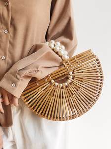 Bolso de Verano 2026 para Mujer, Bolso Tejido de Bambú Calado con Asa de Perlas, Bolso Cesta Versátil, Bolso de Mano Moderno para Damas - Product Image 5