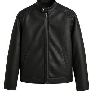 Chaqueta de Motociclista Estilo Biker Ajustada para Hombre en Cuero Genuino Negro con Bolsillos con Cierre, Abrigo Informal - Product Image 1
