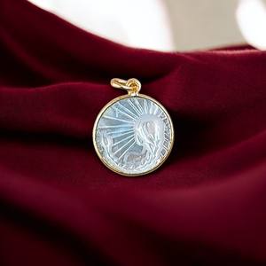 Aquarius จี้สลักสัญลักษณ์จักรราศีไข่มุก925จี้เงินจี้รูปเหรียญทรงกลม15มม. สัญลักษณ์จักรราศีราศีกุมภ์เสน่ห์ - Product Image 2
