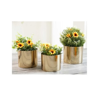 Jardinière en métal fini or brillant de forme ronde pour la maison salon intérieur extérieur balcon décor de jardin jardinière en métal lot de 3 - Product Image 1