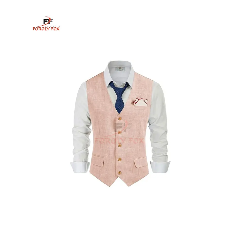 Groothandel Ademend Op Maat Gemaakt Kaki Tweed Vest Wollen Mix Slim Fit Pak Vest Voor Heren Hoge Kwaliteit Goedkope Prijs