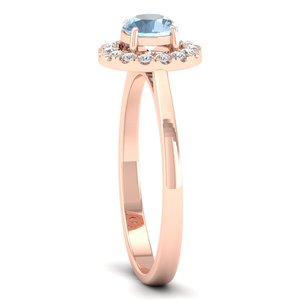 Anillo de Oro Sólido de 14K con Halo de Diamantes y Gema de Aguamarina de Corte Redondo de 0.5 Quilates, Joyería Fina de Lujo para Regalo de Boda, REYES - Product Image 3