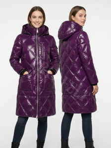 Vêtements d'extérieur légers pour femmes, doudoune longue matelassée brillante à capuche, rembourrage d'hiver, fermeture éclair sur le devant, vente chaude, doudounes personnalisées - Product Image 2