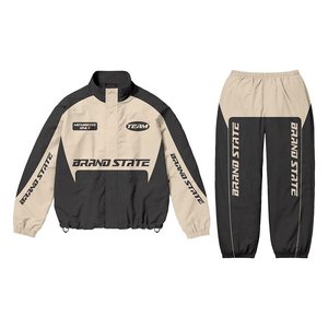 Alta calidad contraste Color personalizado Logo de gran tamaño invierno Color azul hombres con capucha Unisex rompevientos Nylon chándal hombres - Product Image 1