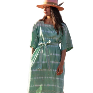 Tie Dye & Bordado Trabajo Mini Longitud Diseñador Manga corta Tallas grandes Kaftan hecho a mano Ropa de moda de Oriente Medio - Product Image 1