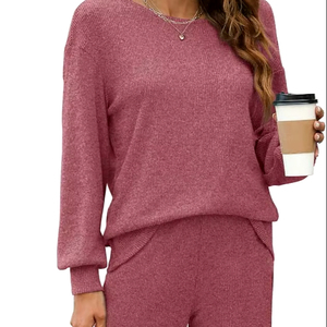 Conjunto Deportivo Ecológico para Mujer, Talla XXL, Manga Larga, Color Sólido, Pantalones Deportivos con Aberturas Laterales, Estampado de Moda, Invierno 2024 - Product Image 1