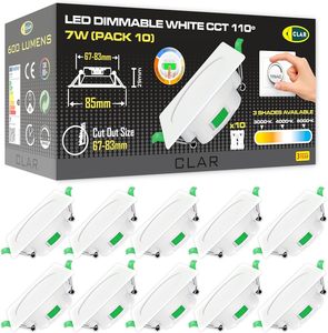 CLAR Foco LED Empotrable Regulable 7W de Aluminio Ultra Delgado Cuadrado para Techo, Diseño de Recorte 6783 mm, Acabado Blanco, 3 Años de Garantía - Product Image 1