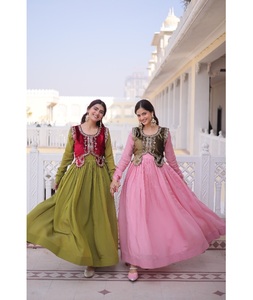 Vestidos Anarkali de Material Mal Chanderi con Terciopelo Helado, Bordados con Cuentas y Lentejuelas, Diseño Koti, Ropa Étnica India - Product Image 1