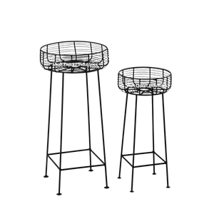 Juego de soporte de maceta de flores decorativas para interior y exterior de jardín de metal de forma redonda con acabado negro mate para uso doméstico - Product Image 2