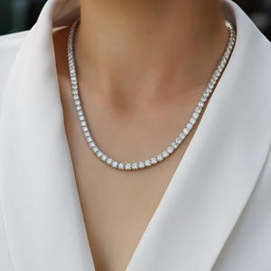 Hip Hop Jewelry Iec Out VVS Moissanite Diamonds 925 Sterling <b>Silver</b> Baguette Round diamond Tennis <b>Chain</b> <b>Necklace</b> for women - Product Image 1