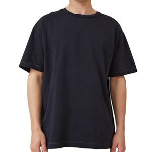 T-shirt en coton noir uni surdimensionné pour homme, manches courtes, col rond, jersey décontracté, coupe ajustée - Product Image 1