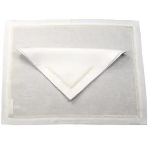 Thêu vàng kim loại dòng placemat & khăn ăn thiết lập cho nhà hàng nhà có thể giặt trắng linen sang trọng placemat & khăn ăn thiết lập