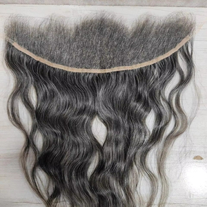 100% Peluca de cabello humano indio Cabello de templo 13/4 Extensiones de encaje suizo y HD gris Mejor precio al por mayor - Product Image 1