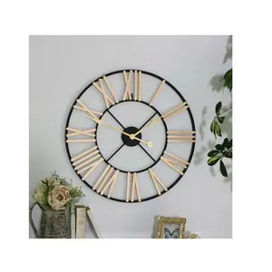 whole sale large wall clock metal retro roman numeral clock modern round wall clock almost silent easy to read for living room