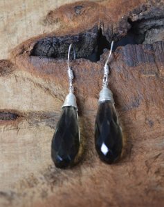 Boucles d'oreilles pendantes en quartz fumé, argent sterling 925, pierre précieuse facettée, bijoux en pierre naturelle faits à la main, cadeau - Product Image 1