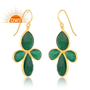 Pendientes colgantes de diseño floral de piedras preciosas de ónix verde chapados en oro de 18 quilates de plata de ley de última tendencia, fabricante de joyería fina Demi - Product Image 2