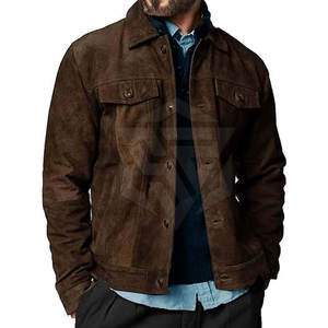 2025 Men's Custom Color <b>Suede</b> Leather Winter <b>Jacket</b> 100% Cow Skin Stand Collar Front Logo Breathable Windproof Eco-Friendly High - Product Image 1