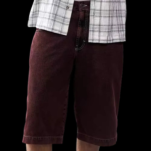 Jorts baggy en denim ciré pour homme, délavé clair et foncé, streetwear élégant et décontracté avec short en denim hip hop vintage - Product Image 2