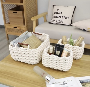 Handmade Bohemian Braided Thick Cotton Rope <b>Storage</b> Bins 3-Piece Set for Shelves Decor Woven Rope <b>Basket</b> <b>Storage</b> - Product Image 5