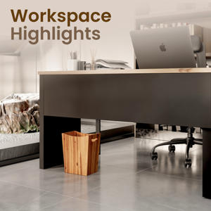 Acacia Wood Square Trash Can Double Handles Standing Structure Style Lid for Kitchen Bathroom Bedroom Office Recycle Bin Use - Product Image 4