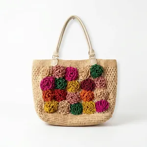 Summer <b>Straw</b> <b>Handbag</b> Crochet Flower Beach Tote Large Capacity Woven Shoulder Bag for Vacation - Product Image 1