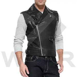 2023 New Fashion Men Cafe Racer Biker Genuine Leather Vest Black Color Available In All Sizes in New style