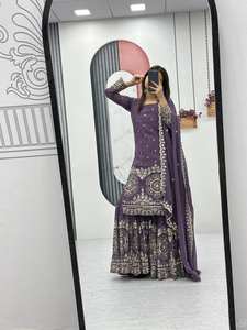 Salwar kameez indien pakistanais violet clair pour femmes et filles, vêtements de fête Top Sharara Palazzo Suits Collection - Product Image 2