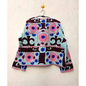 Hecho a mano Vintage indio Suzani bordado invierno transpirable chaqueta de mujer vibrante único prendas de vestir algodón relleno raya lino - Product Image 6