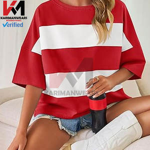 Femmes été 3/4 manches t-shirt décontracté hauts à la mode col rond couleur bloc surdimensionné T-Shirts avec goutte épaule conception léger - Product Image 4