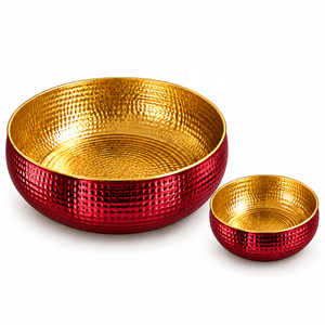 Ensemble de 2 bols en cuivre martelé pour pédicure et manucure, rouge et or, bassin rond pour spa des pieds et manucure - Product Image 1
