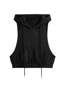 High Quality Custom Design Gym <b>Tank</b> <b>Tops</b> Hoodies for <b>Women</b> Hot Sale Cotton Made Stringer Hoodies in <b>Black</b> for Summer Spring - Product Image 5