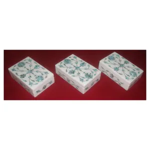 Handmade Boxes Best Quality Marble Floral Design Mother Of Pearl Green Color Rectangle Shape Boxes For Buyers In Very Best Price