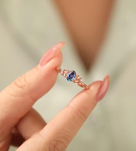 Bague en pierre Alex simulée Design unique en argent sterling 925 massif Bagues d'anniversaire de mariage pour femmes Bijoux fins pour les fêtes - Product Image 6